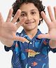 The Lion and the Fish Woven Half Sleeves Dinosaurs Printed Shirt - Navy Blue
