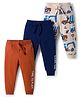 Babyhug Cotton Knit Full Length Lounge Pants With Vehicle Print Pack of 3 - Navy Blue Orange & White