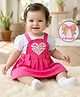 Babyoye 100% Cotton With Eco Jiva Finish Knit Frock & Half Sleeves Inner Tee With Butterfly Print & Bow Applique - Dark Pink & White
