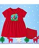 The Peppy Tend 100% Cotton Knit Christmas Theme Half Sleeves My 1st Christmas Text  Printed Dress With Bloomer - Red