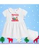 The Peppy Tend 100% Cotton Knit Christmas Theme Half Sleeves Merry Christmas Text Printed Dress With Bloomer -   White