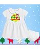 The Peppy Tend 100% Cotton Knit Christmas Theme Half Sleeves My First Christmas With Mom & Dad text Printed Dress With Bloomer - White