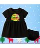 The Peppy Tend 100% Cotton Knit Christmas Theme Half Sleeves My First Christmas With Mom & Dad text Printed Dress With Bloomer - Black