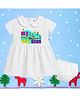 The Peppy Tend 100% Cotton Knit New Year Theme Half Sleeves My First New Year Text Printed Dress With Bloomer - White