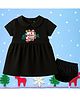 The Peppy Tend 100% Cotton Knit Christmas Theme Half Sleeves My 1st Christmas Text Printed Dress With Bloomer -  Black