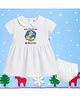 The Peppy Tend 100% Cotton Knit Christmas Theme Half Sleeves My First Christmas With Mom & Dad Text Printed Dress With Bloomer - White