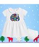The Peppy Tend 100% Cotton Knit Christmas Theme Half Sleeves My 1st Christmas Text Printed Dress With Bloomer -White
