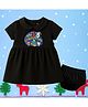The Peppy Tend 100% Cotton Knit Christmas Theme Half Sleeves My 1st Christmas Text Printed Dress With Bloomer -Black