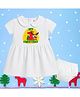 The Peppy Tend 100% Cotton Knit Christmas Theme Half Sleeves My 1st Christmas Text Printed Dress With Bloomer -White