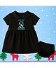 The Peppy Tend 100% Cotton Knit New Year Theme Half Sleeves Cant Keep Calm Its My First New Year Text Printed Dress With Bloomer - Black