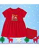 The Peppy Tend 100% Cotton Knit New Year Theme Half Sleeves My First New Year Text Printed Dress With Bloomer - Red