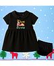 The Peppy Tend 100% Cotton Knit New Year Theme Half Sleeves My First New Year Text Printed Dress With Bloomer -  Black