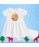 The Peppy Tend 100% Cotton Knit New Year Theme Half Sleeves My 1st New Year Text Printed Dress With Bloomer - White