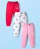 Babyhug Cotton Knit Full Length Lounge Pants With Cherry Print Pack of 3 - Pink Red & White