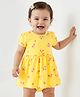 Doodle Poodle 100% Cotton Single Jersey Knit Half Sleeves Frock With Floral Print & Bloomer - Yellow