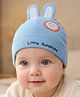 Babyoye 100% Cotton Interlock Knit Cap With Ear Applique & Little Sunshine Print Light Blue - Diameter 16 cm
