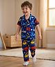 Doodle Poodle 100% Cotton Single Jersey Knit Half Sleeves Co-ords Night Suit With Vehicle Print - Navy Blue