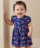 Doodle Poodle 100% Cotton Single Jersey Knit Half Sleeves Frock With Floral Print & Bloomer - Navy Blue