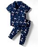 CUCUMBER Sinker Knit Half Sleeves Co-ord Night Suit With Unicorn Print - Navy Blue