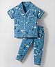 CUCUMBER Sinker Knit Half Sleeves Co-ord Night Suit With Beach Theme Print - Blue