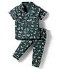 CUCUMBER Sinker Knit Half Sleeves Co-ord Night Suit With Beach Theme Print - Dark Green