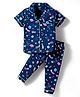 CUCUMBER Sinker Knit Half Sleeves Co-ord Night Suit With Space Theme Print - Navy Blue