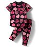 CUCUMBER Sinker Knit Half Sleeves Co-ord Night Suit With Heart Print - Black