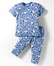 CUCUMBER Sinker Knit Half Sleeves Co-ords Night Suit With Animal Print - Light Blue