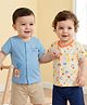 Babyoye 100% Cotton Knit Half Sleeves T-Shirts with Lion & Star Print Pack of 2 - Light Blue & Yellow