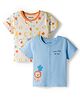 Babyoye 100% Cotton Knit Half Sleeves T-Shirts with Lion & Star Print Pack of 2 - Light Blue & Yellow