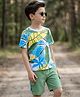 OLLINGTON ST. Cotton Knit Half Sleeve Printed T-Shirt & Shorts Set - Multicolor & Green