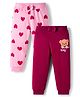 Babyhug Cotton Knit Full Length Lounge Pants With Heart & Teddy Bear Print Pack of 2 - Maroon & Pink