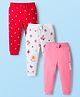 Babyhug Cotton Knit Full Length Lounge Pants with Heart Print & Bow Applique Pack of 3 - Red White & Pink