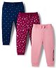 Babyhug Cotton Knit Full Length Lounge Pants with Floral & Polka Dot Print Bow Applique Pack of 3 - Navy Blue Pink & Maroon