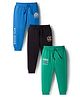 Babyhug Cotton Single Jersey Knit Full Length Lounge Pant With Text Print Pack Of 3 - Blue Green & Black