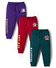 Babyhug Cotton Knit Full Length Lounge Pants with Sports Theme Print Pack of 3 - Red Green & Purple