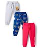 Babyhug Cotton Knit Full Length Lounge Pants with Sport Theme Print Pack of 3 - Red Blue & Light Grey