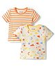Babyoye 100% Cotton Knit Half Sleeves T-Shirts with Print & Stripes Pack of 2 - Orange & Cream