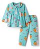 Babyhug Cotton Knit Full Sleeves Co-ord Night Suit With Bunny & Floral Print - Light Blue
