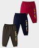 Zero Knit Full Length Fleece Pants With Animal Print Pack Of 3 - Red Navy Blue & Brown