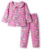 Babyhug Cotton Knit Full Sleeves Co-ords Front Open Night Suit with Unicorn Print - Pink