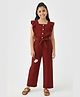Trampoline Cotton Woven Frill Sleeves Solid Jumpsuit - Maroon