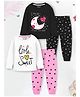 Trampoline Cotton Blend Knit Pack Of 2 Full Sleeves Little Sweet Text & Moon Printed Night Suits Set - Pink & Black