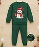 Trampoline Fleece Knit Full Sleeves Snowman Printed Winter Sweatshirt & Pant Set - Green