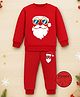 Trampoline Christmas Theme Fleece Knit Full Sleeves Santa Claus Printed Winter Sweatshirt & Pajama Set - Red