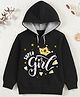 Trampoline Fleece Knit Full Sleeves Super Girls Text Printed Light Winter Hooded Sweatshirt - Black
