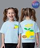 Primo Gino 100% Cotton Knit Drop Shoulder Half Sleeves Oversized T-Shirt with Front & Back Lemon Print & Sequin Detailing - Light Blue