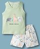 Child World Interlock Knit Sleeveless Animal Embroidered Tank T-Shirt & Shorts Set - Olive Green