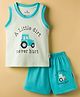 Child World Interlock Knit Sleeveless T-Shirt & Shorts Set with Text Print - Sea Green