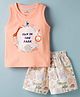 Child World Interlock Knit Sleeveless T-Shirt & Shorts Set with Zoo Park Print - Peach